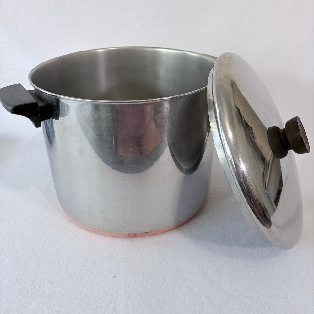 Revere Ware Stock Pot 8 Quart With Lid 1801 Copper Bottom Clinton IL USA Vintage